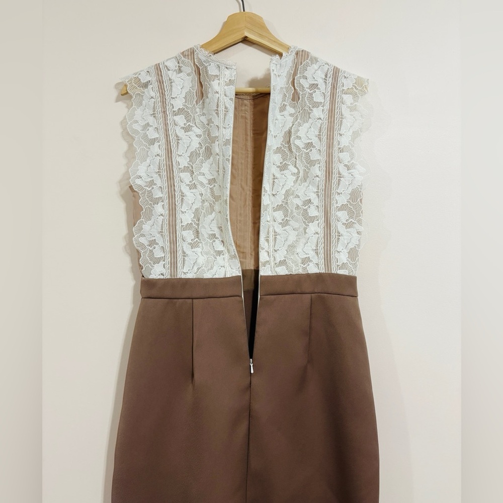 Reiss Sally Lace Detail Dress in Mocha, US Size 8 - Picture 11 of 14